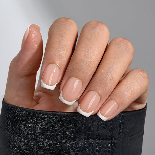 Classic White Square French Nails - Press-On Nail Rings