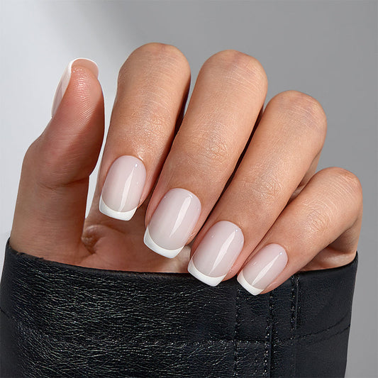 Pure White Square French Nails - Press-On Nail Rings