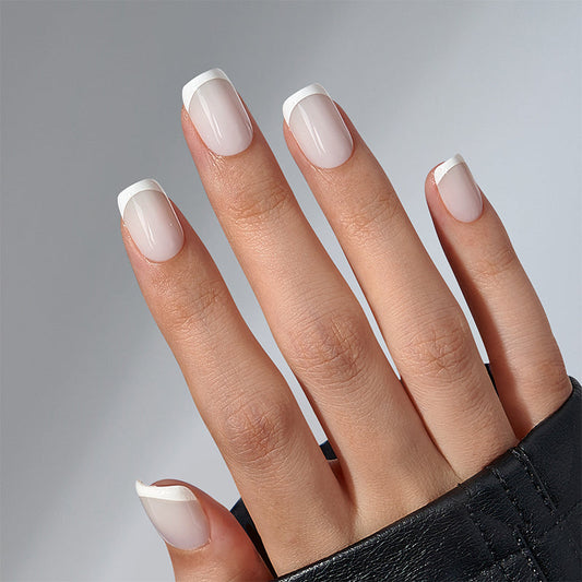 Pure White Square French Nails - Press-On Nail Rings