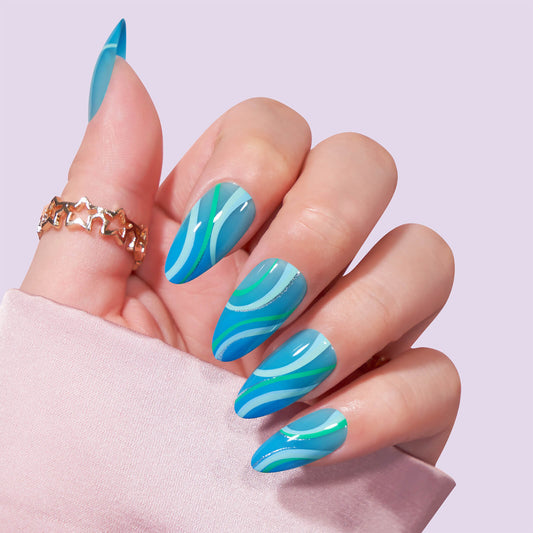 Blue Ocean Almond Nails - Press-On Nail Rings